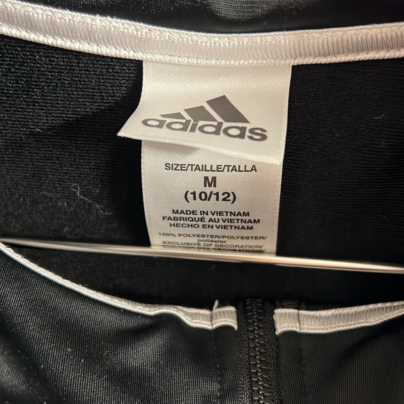 Adidas Boy Girl Black & White Full Zip Track Jacket, Size M 10-12 - Picture 3 of 3